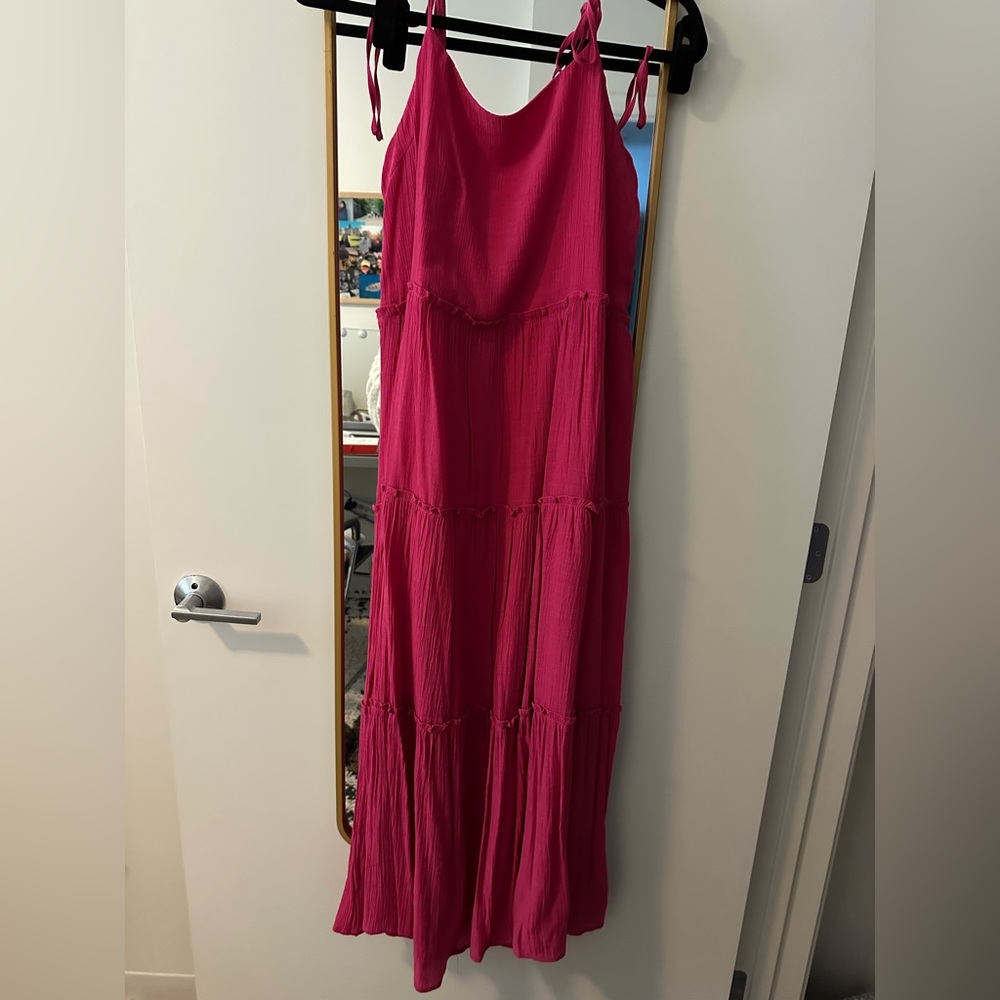 Hot pink flowy midi dress